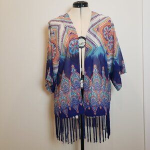 Pia Rossini Resort Wear Toulouse Kimono Swim Blue Diamond Print Size S/M